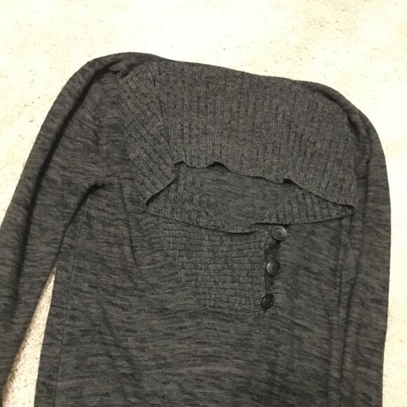 Preppy Grey Marled Knit Buttoned Cowl Neck Sweater - Picture 8 of 16